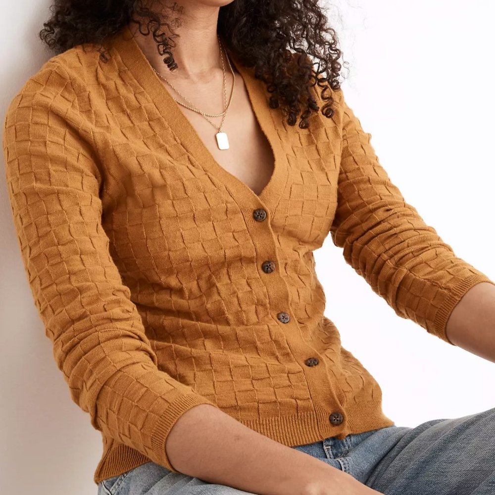 BRAND NEW - Madewell - Malvern Slim Cardigan Sweater - Antique Gold - Size Large